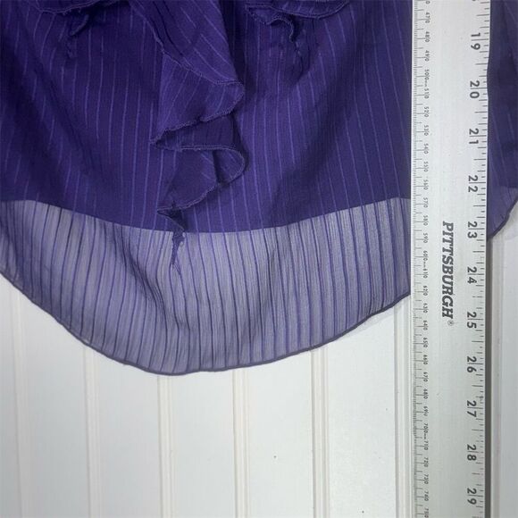 IZ Byer California Ruffle Halter Top M Purple Sheer Y2K Party Tie Neck Blouse - Picture 4 of 8